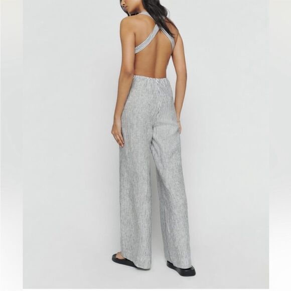 Reformation women’s size 4 Autumn Linen stripe Jumpsuit - Picture 3 of 4